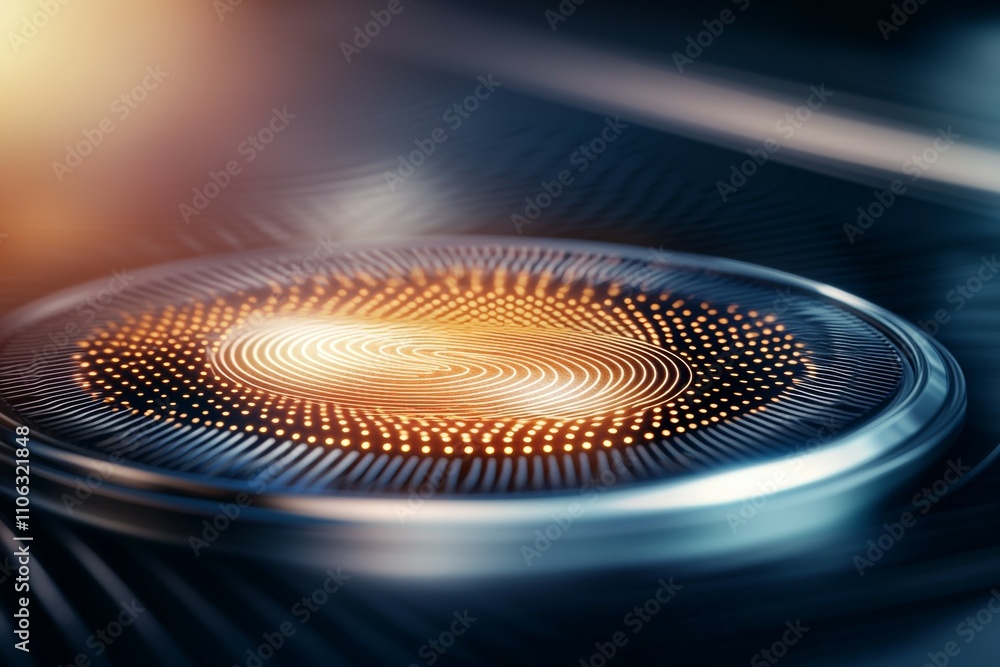 Poster Futuristic biometric fingerprint scanner with glowing circular pattern