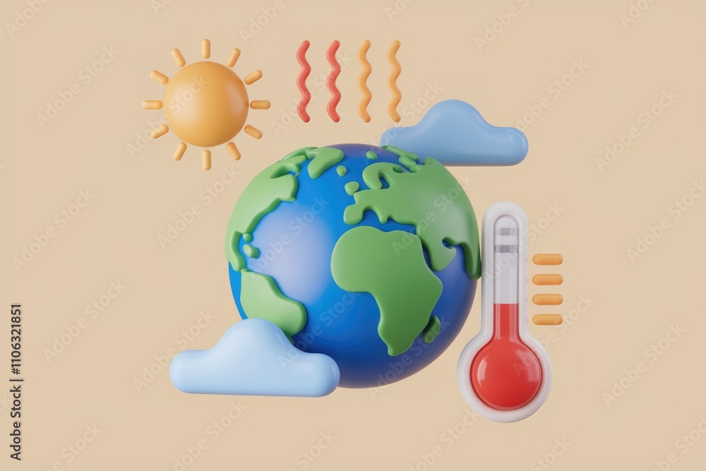 Poster earth 3d rendering depicts global warming with high temperature.
