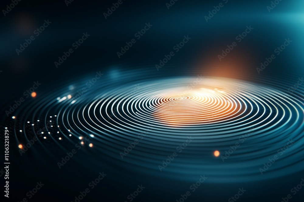 Poster abstract circular wave pattern with glowing highlights in dark ambient light