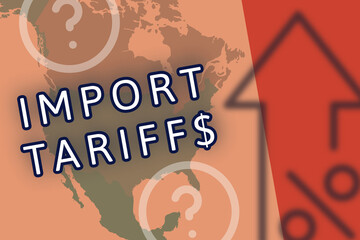 concept of proposed percent increase in import tariffs tariff with north american canada mexico united states map in background
