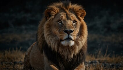 Fototapeta premium Majestic lion isolated against a black background.