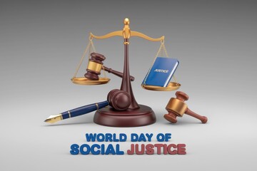 Scales of justice gavel and book symbolize World Day of Social Justice