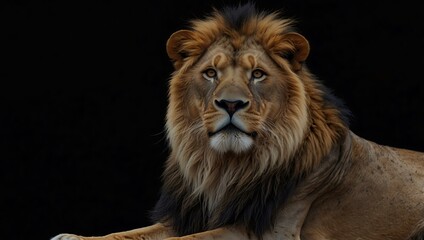 Obraz premium Majestic lion isolated against a black background.