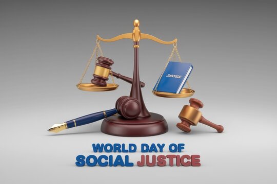 Scales of justice  gavel  and book symbolize World Day of Social Justice