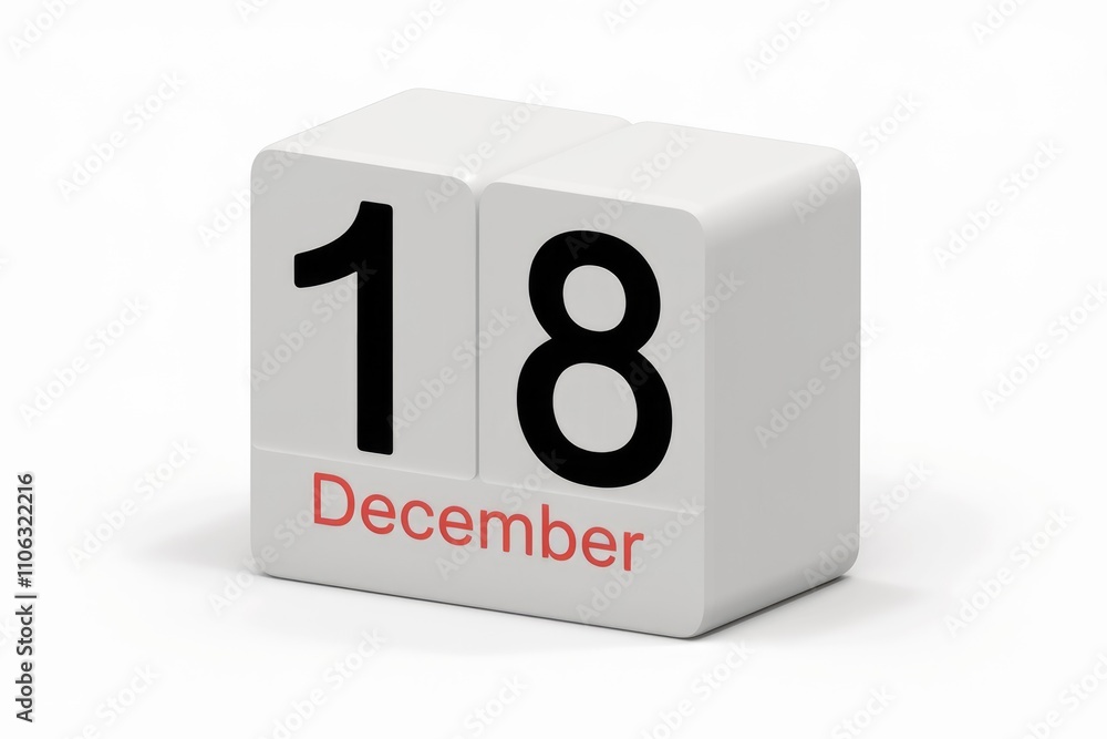 Poster A 3D rendering of a December 18th calendar cube  isolated on white background