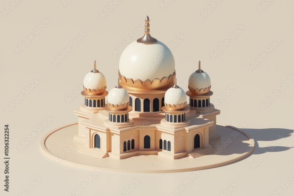 Aufkleber a 3d rendering of a minimalist mosque with beige and gold accents showcasing architectural details