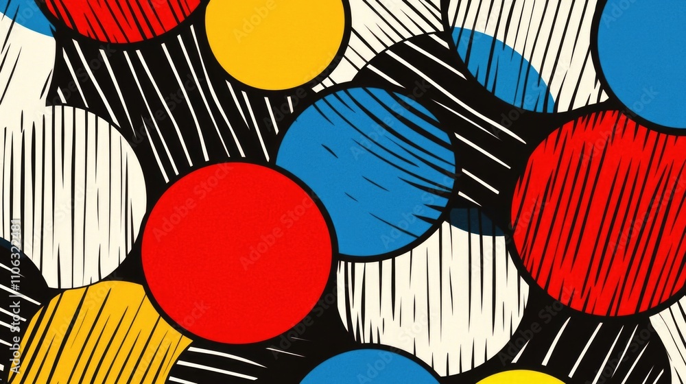 Poster A colorful design featuring interconnected circles on a dark background