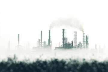 Obraz premium Black and white image of a factory with smoke emission, suitable for use in historical or industrial-themed projects