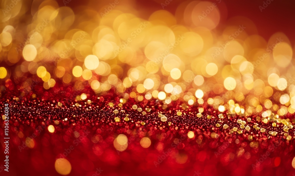 Aufkleber golden particles create a beautiful bokeh effect on a vibrant red background. perfect for festive pr