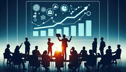 A person presenting a growth forecast, silhouette, action photography, aesthetics,