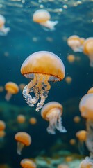 Jellyfish gracefully floating calm sea water photos