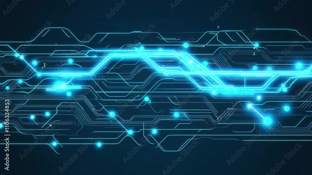 Poster dynamic abstract patterns in vibrant blue with glowing elements