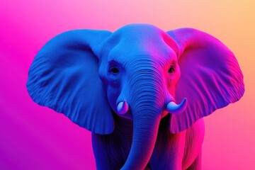 A close-up shot of an elephant's face on a bright pink background