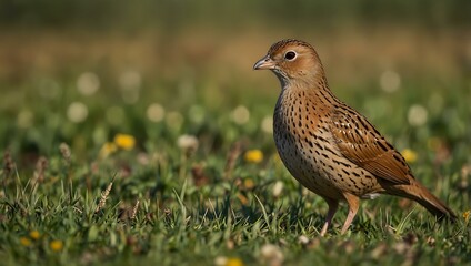 Obraz premium Male corn crake bird in a meadow during summer.