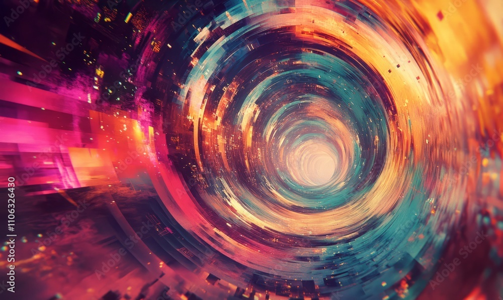 Aufkleber navigating turns in a vibrant and colorful warp speed tunnel wormhole in hyperspace loop
