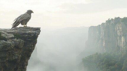 Fototapeta premium Majestic Griffon Perched on Cliff Edge in Detailed 3D Render Artwork