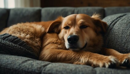 Man and dog napping on a cozy couch.
