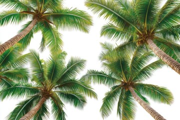 A group of palm trees against a bright white sky