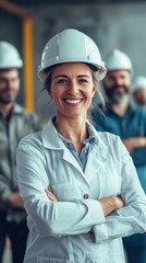 Mujer ingeniera sonriente en ambiente de construcción