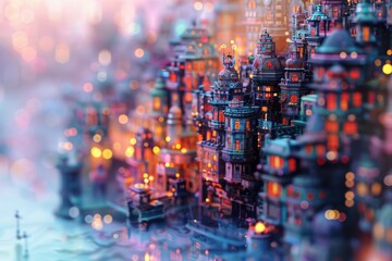 Miniature city with bright lights and urban landscape