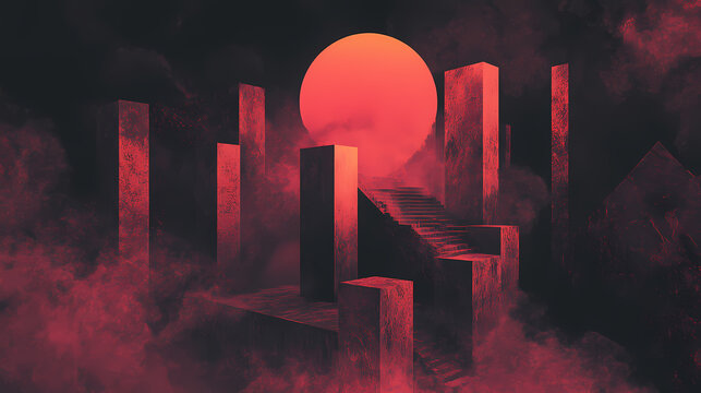 Dive into the abyss of eldritch geometry, where impossible shapes overlap in a dark, haunting atmosphere with a touch of cosmic radiance. Eldritch. Illustration