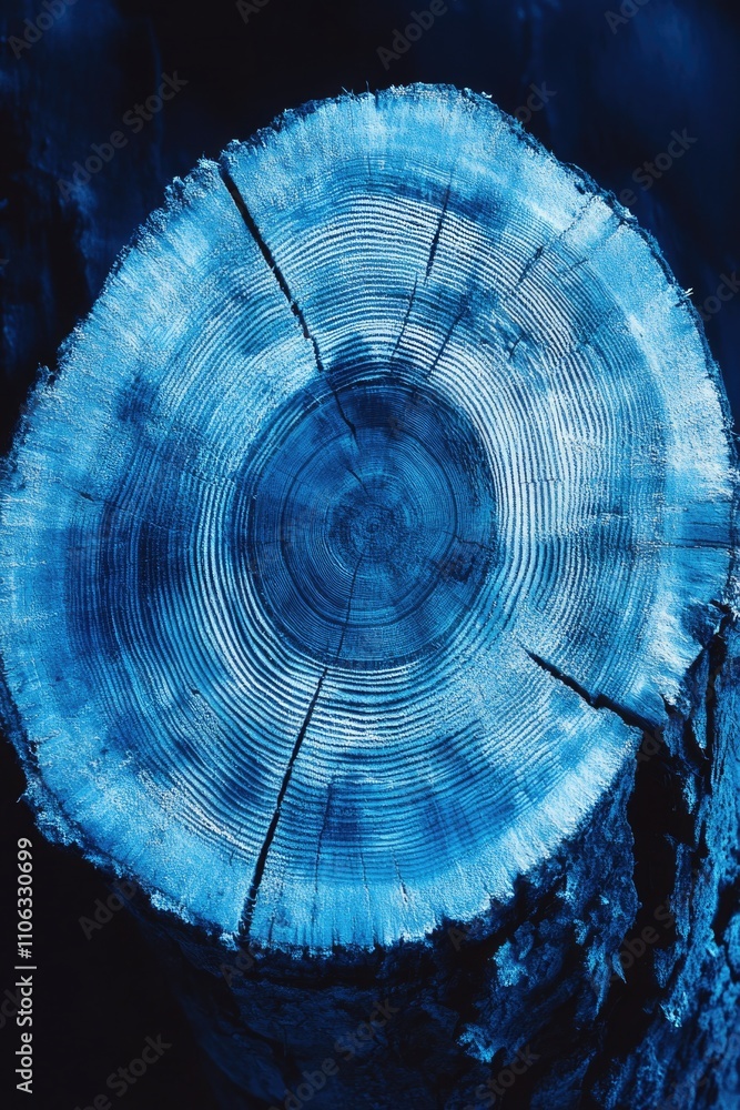 Poster A close-up of a tree trunk with a blue background, ideal for use in nature-inspired designs or as a decorative element