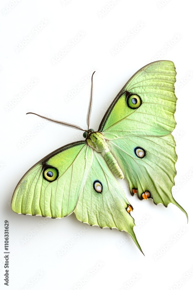 Poster close up of a colorful butterfly on a white background, perfect for highlighting the beauty of natur