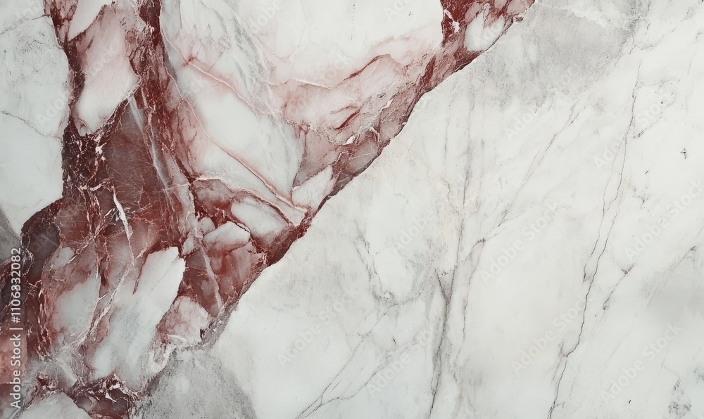 Poster smooth marble slab with refined, delicate veins in red tourmaline and red zircon tones, creating a d