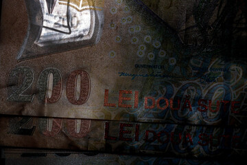 LEI money banknotes, detail photo of RON