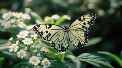 Naklejka premium A single black and white butterfly perched on a white flower