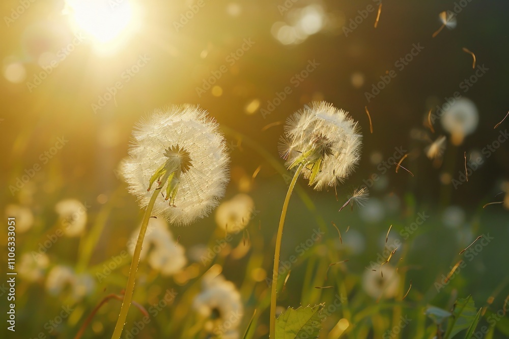 Aufkleber a sunny day scene with a vast field of dandelions