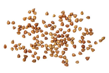Raw buckwheat isolated on white background. Top view. Flat lay