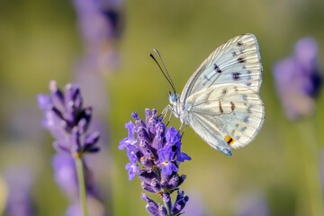 Fototapeta premium A colorful butterfly perched on the center of a vibrant purple flower