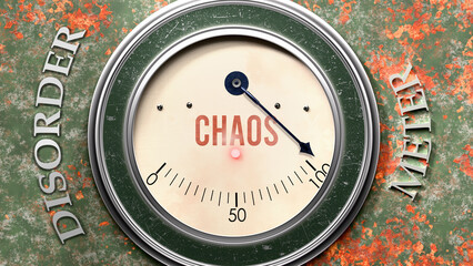 Chaos and Disorder that is hitting a full scale, showing a very high level of chaos, overload of it, too much of it. Maximum value, off the charts.  ,3d illustration