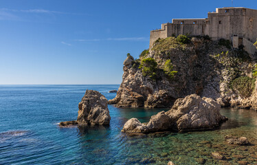 Lovrijenac is a fortress built on a large rock jutting out into the Adriatic coast. Dubrovnik,...