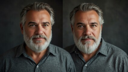 Man with a white beard in a gray shirt, suitable for various uses.