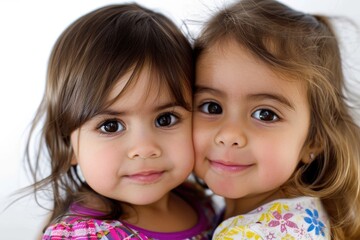 Two young girls embracing each other in a warm moment of affection