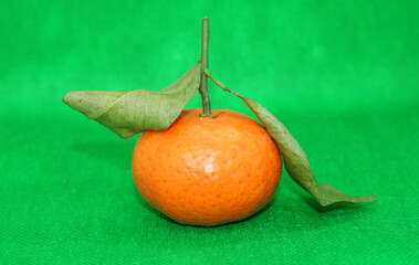 Fresh tangerines with leaves on a colored background, fruits, vitamins.