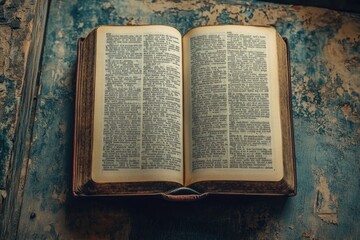 Fototapeta premium An open book sits on a table, ready to be read