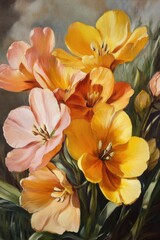 Obraz premium A bouquet of colorful flowers arranged in a decorative vase