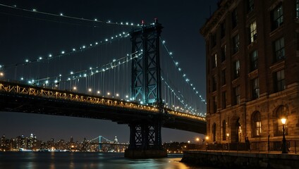 Fototapeta premium Manhattan Bridge lights at night.