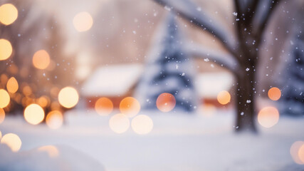 Merry Christmas and happy New Year background bokeh city blur color focus color town snowy winter evening garland lights poster banner wallpaper card gift frame backdrop scene high quality design