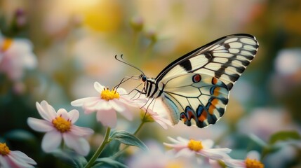 Obraz premium A butterfly perched on a colorful flower