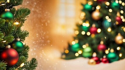 Merry Christmas and happy New Year background december snow winter wallpaper hd backdrop pastel colors gift box candle decor tree lights candles red boxes frost copy space postcard card text twinkling