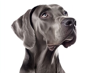 A close-up photo of a dog's face on a white background, suitable for use in advertisements or as a decorative element