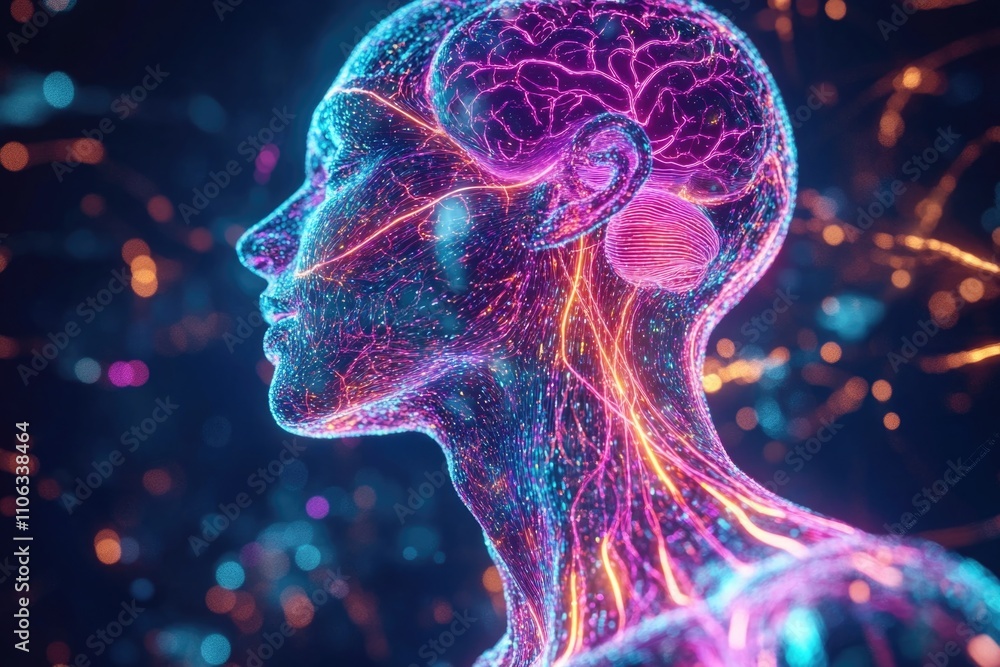 Poster A person with an illuminated brain, representing knowledge and understanding