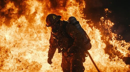 Bombero luchando contra fuego