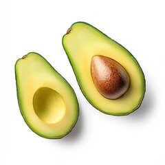 A fresh and vibrant cut avocado showcasing its creamy texture and pit, perfect for healthy recipes, salads, or as a nutritious snack. Ideal for natural food photography.