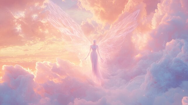 Enchanting Sylph in the Clouds - Ultra-Detailed 3D Render of a Magical Air Elemental with Translucent Wings Floating Gracefully in a Mystical Atmosphere