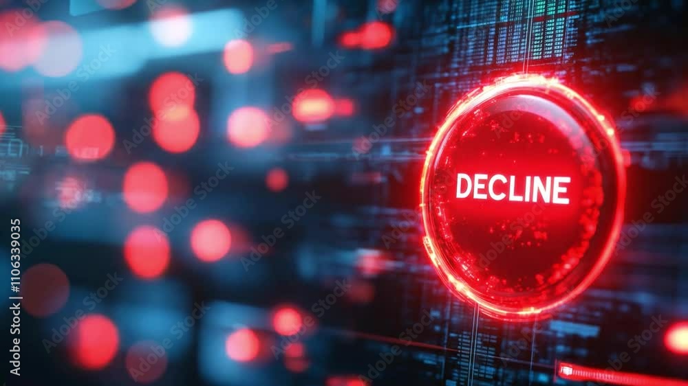 Poster abstract digital interface with a glowing red decline button prominently featured